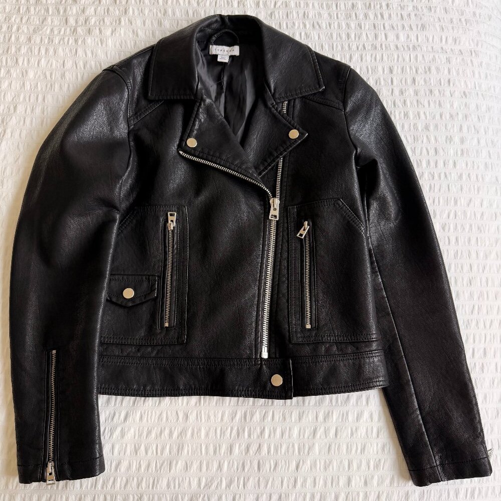 Topshop Edgy Biker Jacket in Faux black Leather